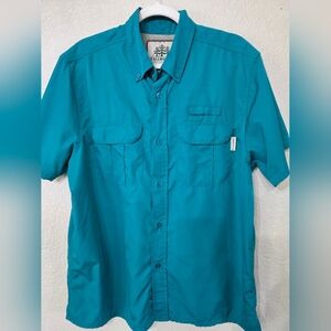 Tallwoods Mens Teal Short-Sleeve Performance Fishing Button-Down Shirt